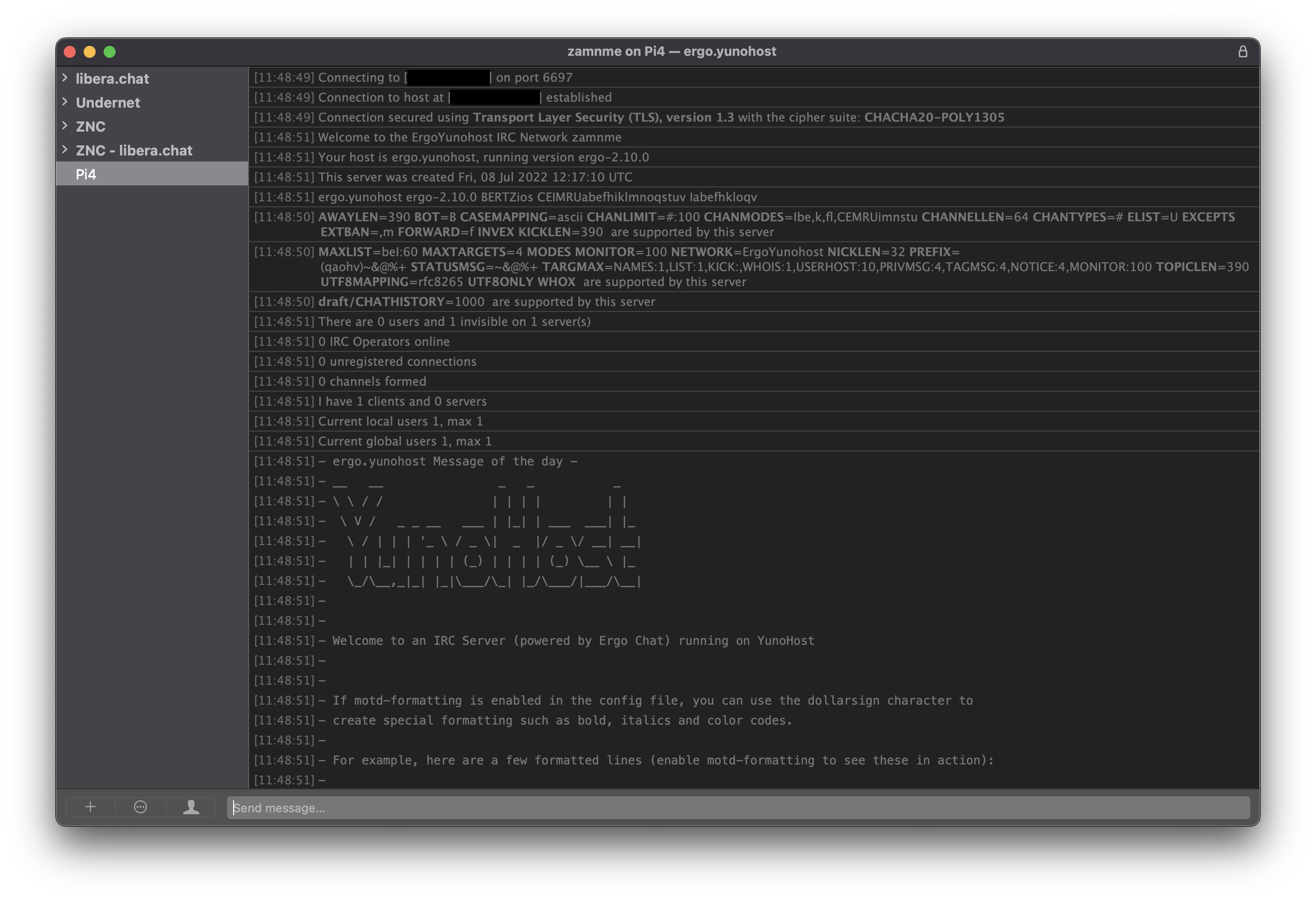 Screenshot of Textual Client connected to my IRC server